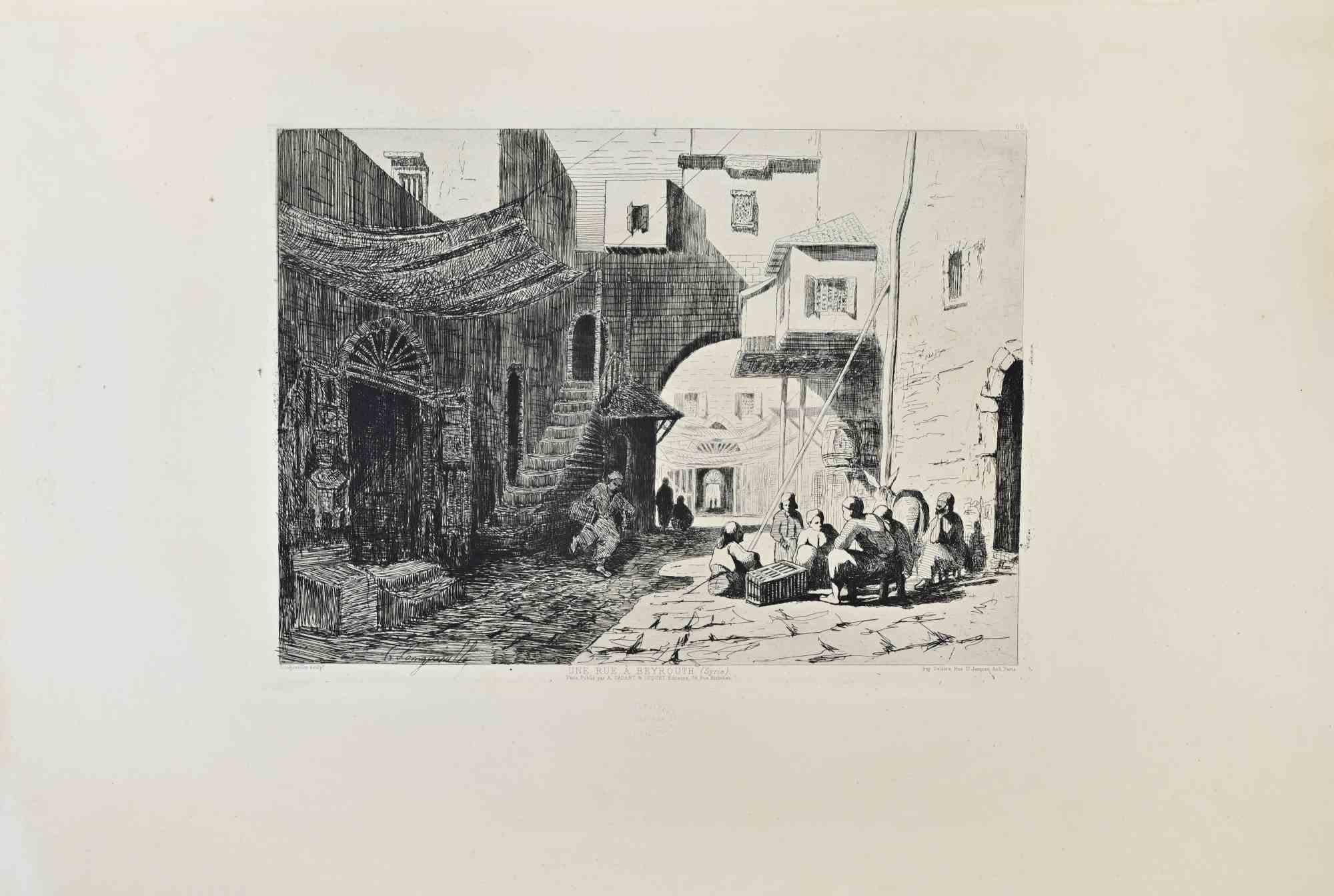 Une Rue à Beyrouth is a black and white etching realized by Charles Longueville in 1870s.

Titled in the lower.

Image size: 29cmx21.5cm.

Very Good condition.

Realized by Cadart for the "Société des Aquafortistes. Born on the initiative of the