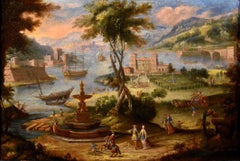 River Landscape Grevenbroeck Paint Oil on canvas Old master 18th Century Flemish