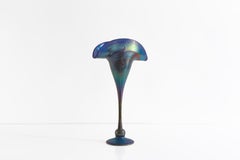 Rare Charles Lotton Iridescent Blue Art Glass Vase Art Nouveau Style