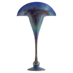 Raro Jarrón Charles Lotton Art Glass Azul Iridiscente Estilo Art Nouveau