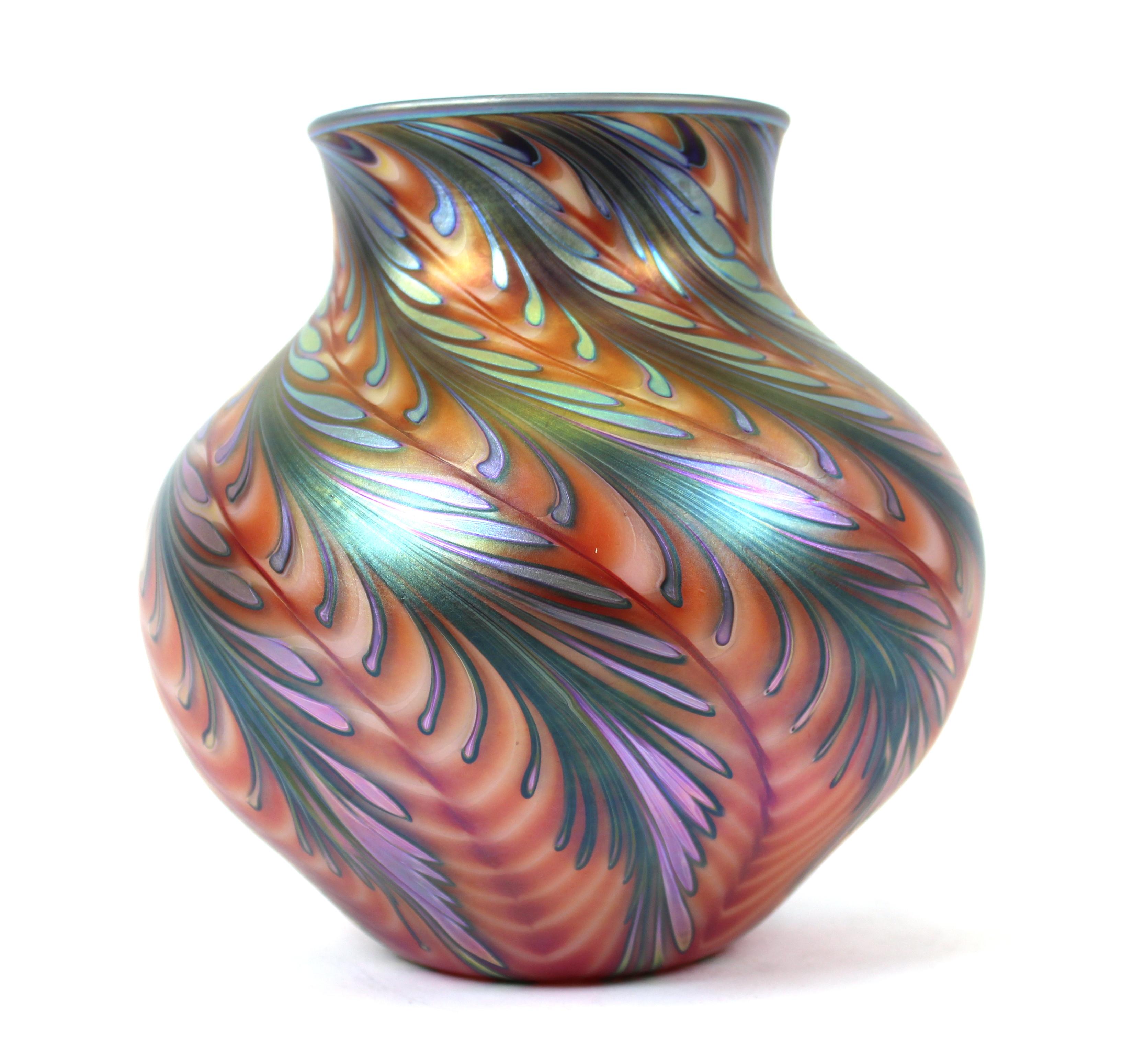 Late 20th Century Charles Lotton Modern Art Glass Iridescent Vase