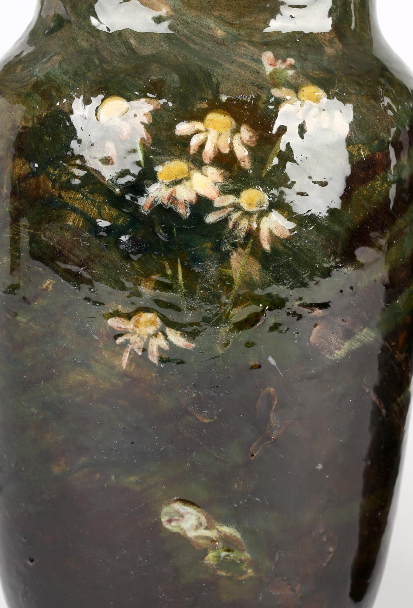 Charles Louis Eugène Virion Montigny Sur Loing Pair Floral Pottery Vases 4