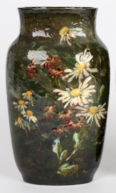 Paire de vases en poterie à fleurs de Charles Louis Eugne Virion Montigny Sur Loing