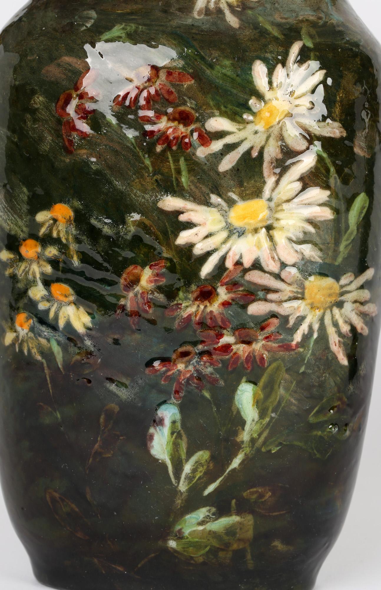 Art Nouveau Charles Louis Eugène Virion Montigny Sur Loing Pair Floral Pottery Vases