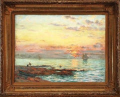 Sea View, Effects Of Evening At Sunset, oil on canvas, signed lower right