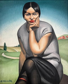 Sitzende Figur (Porträt im Querformat - Pariser Modell vor der Landschaft)