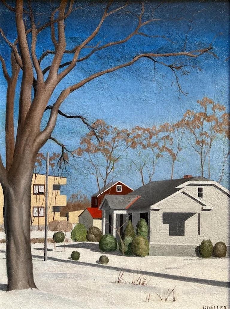 Charles Louis Goeller Landscape Painting - Suburb (in Winter)