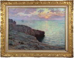 Marine seascape at sunset French oil on canvas by Charles Signoret 19Th century