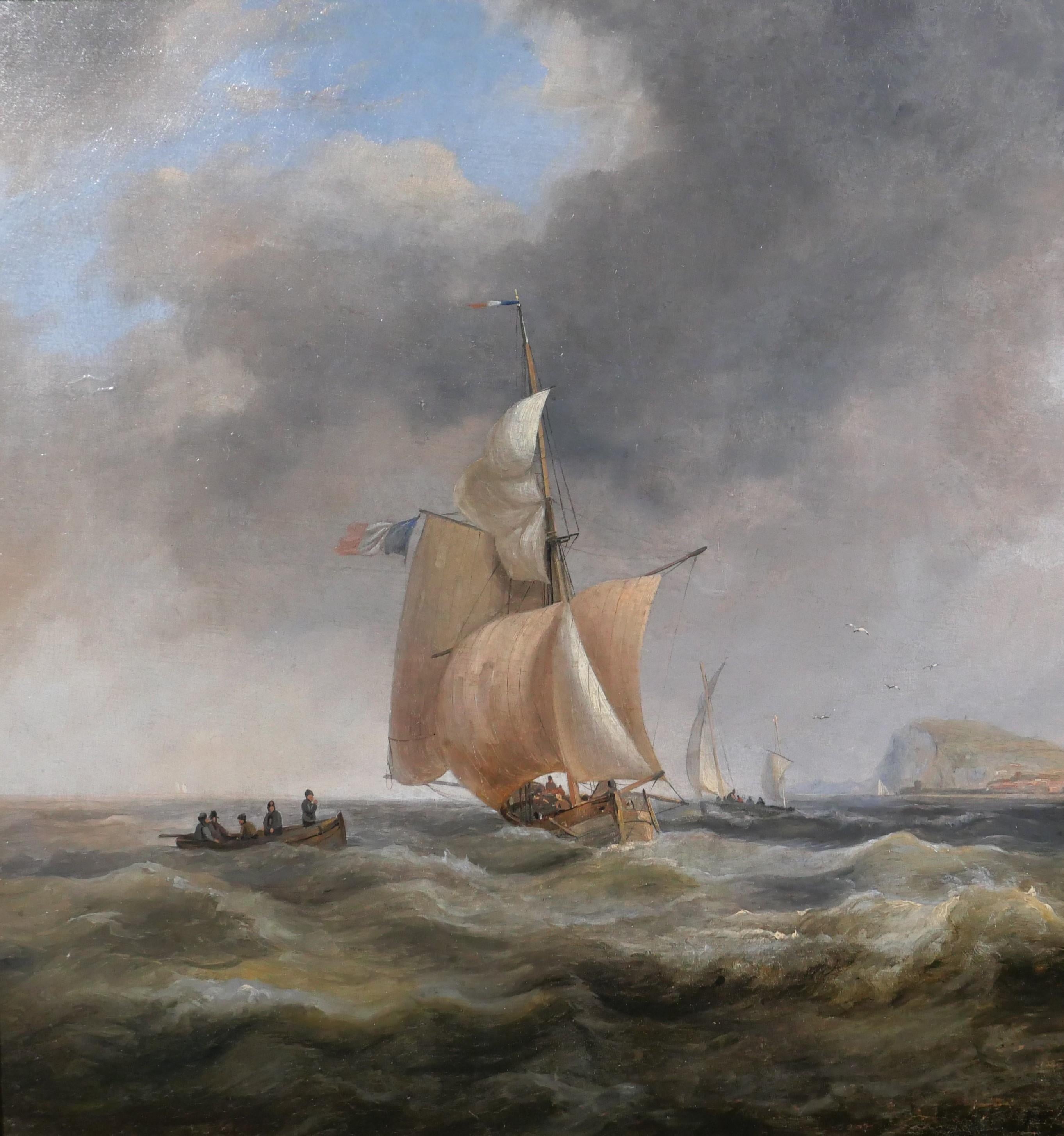 Boat off the coast of Fécamp (Normandy) - Romantic Painting by Charles-Louis Verboeckhoven