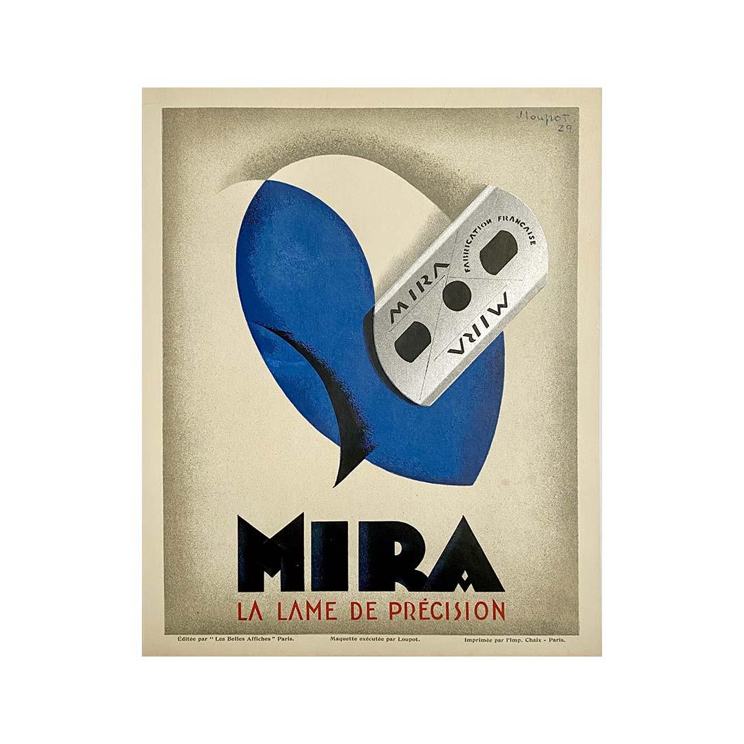 1929 cartel publicitario original de Charles Loupot para la maquinilla de afeitar Mira en venta 1