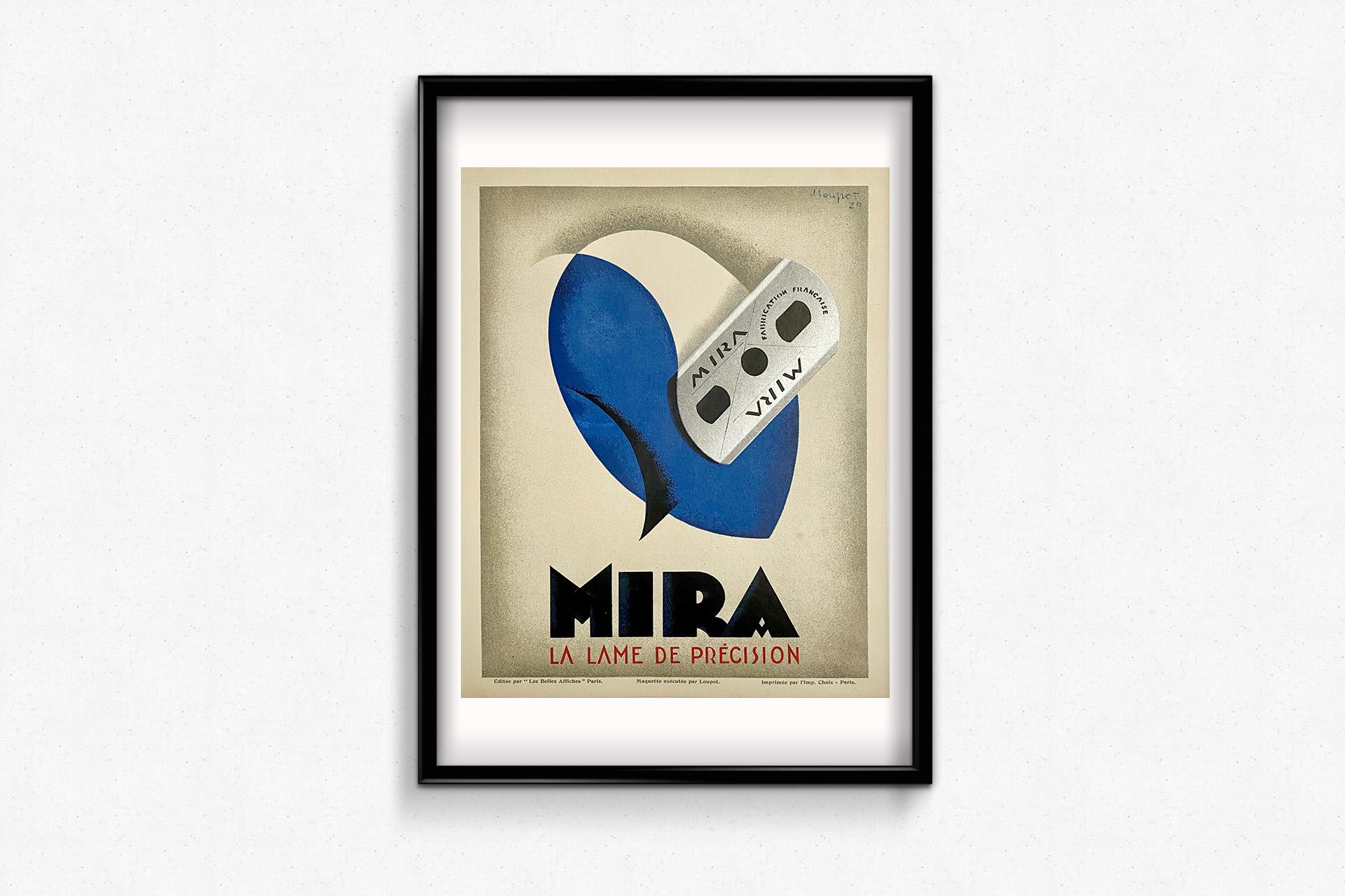 1929 cartel publicitario original de Charles Loupot para la maquinilla de afeitar Mira en venta 3
