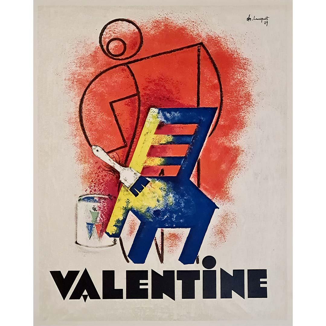 El cartel publicitario original de 1929 de Charles Loupot para Pinturas Valentine es un hito en la historia del diseño Art Déco y el arte comercial. Charles Loupot, uno de los cartelistas más influyentes del siglo XX, aportó un sentido de elegancia
