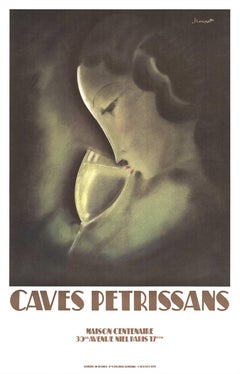 Vintage Caves Petrissans, first printing lithograph art deco French restaurant poster