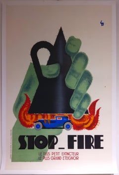 Antique Stop-Fire large original 1930 advertising lithograph (artist's own copy)