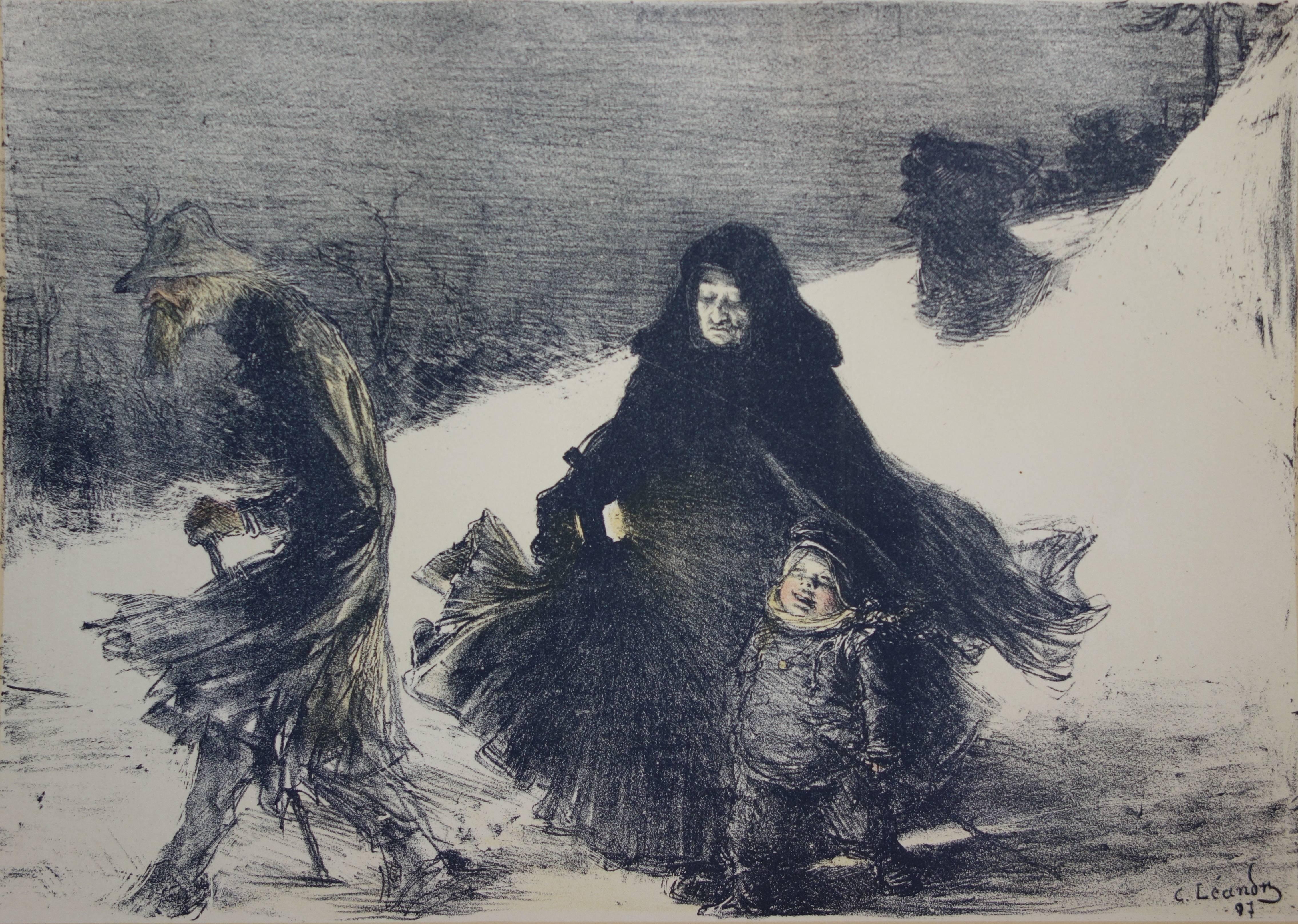 Christmas - original lithograph (1897-1898) - Realist Print by Charles Lucien Léandre