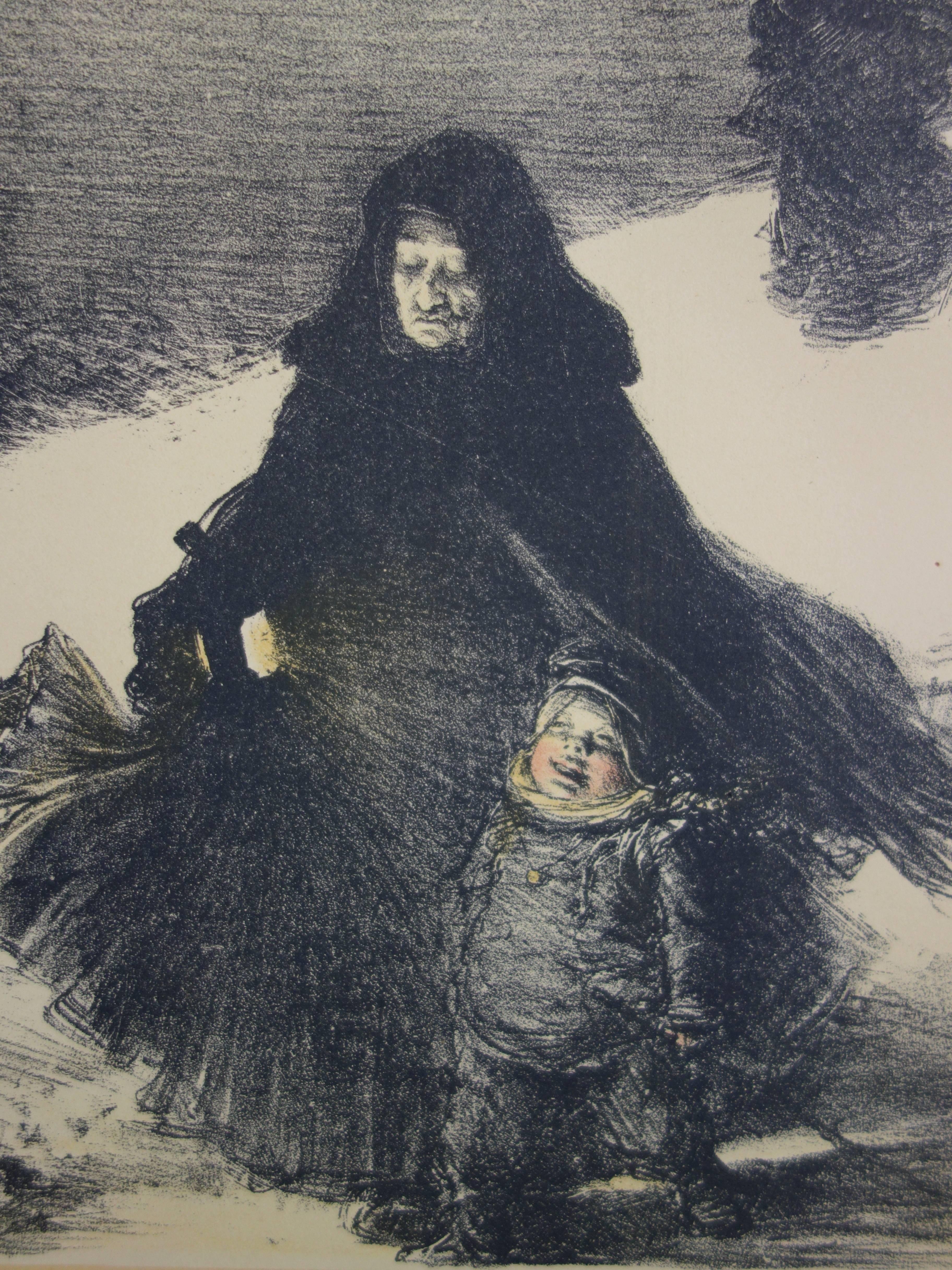 Christmas - original lithograph (1897-1898) - Gray Figurative Print by Charles Lucien Léandre