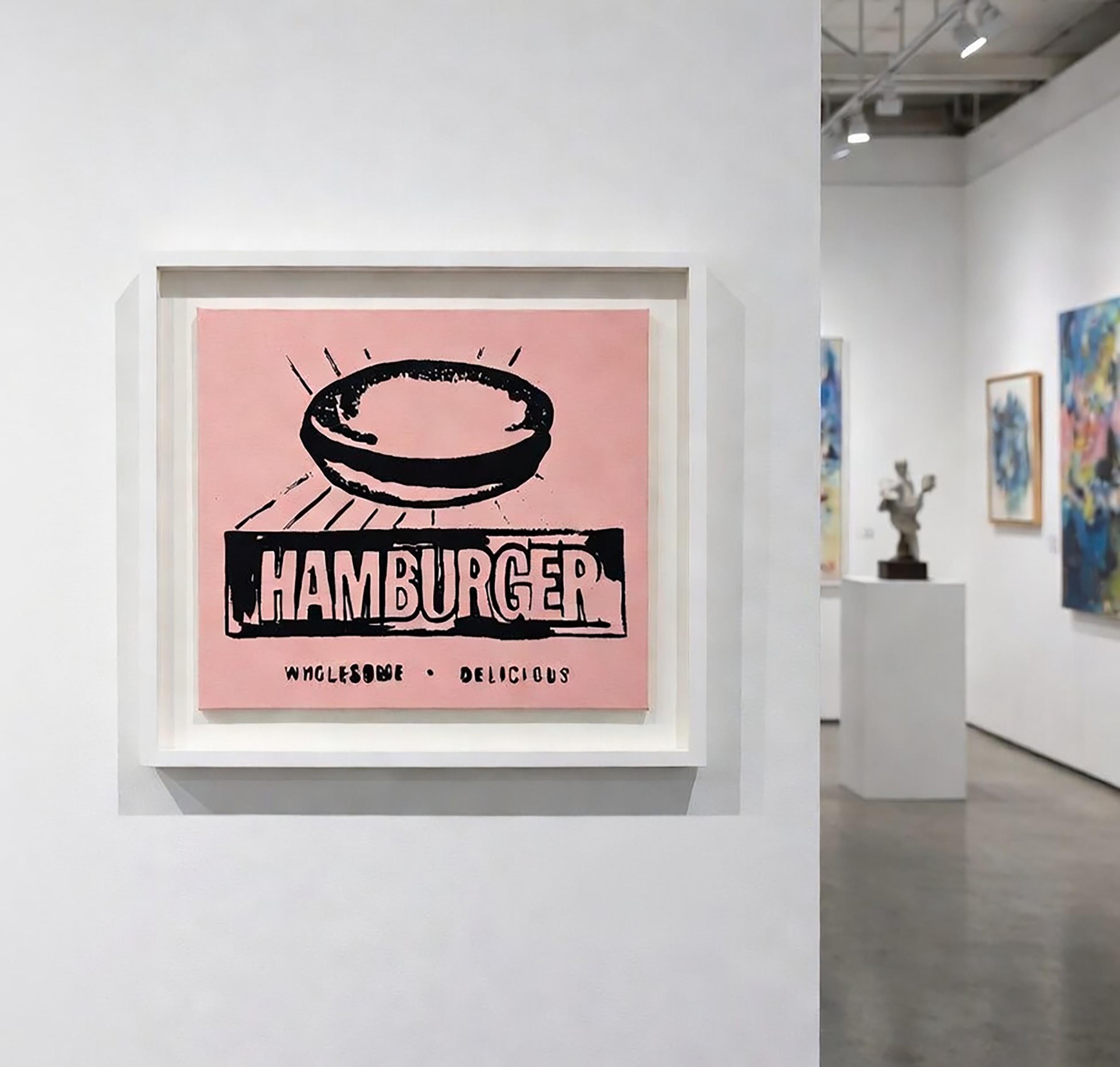 Denied Warhol painting of a Hamburger Silkscreen Painting on canvas by Charles Lutz

Silkscreen and acrylic on canvas with artist's Denied stamp of the Andy Warhol Art Authentication Board. 
10 x 12" inches 
2008

Lutz's 2007 ''Warhol Denied''