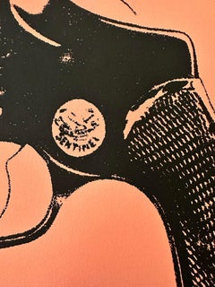 Andy Warhol Denied Painting on Canvas Gun I (Salmon / Pink) by Charles Lutz