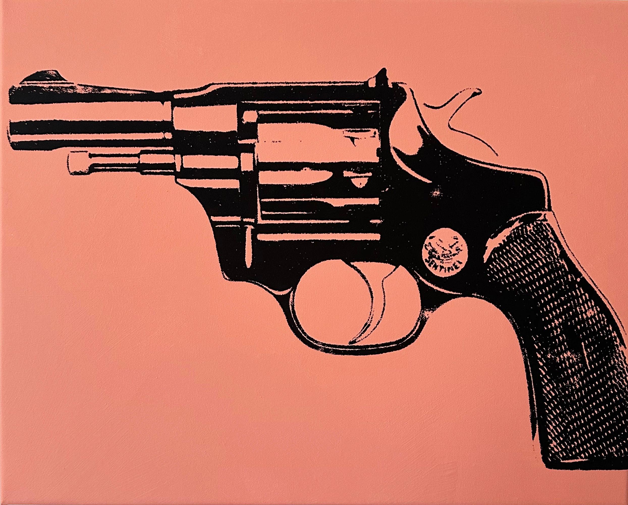 Andy Warhol negato Pittura su tela Gun I (Salmone / Rosa) di Charles Lutz in vendita 3