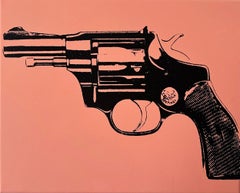 Andy Warhol Denied Painting on Canvas Gun I (Salmon / Pink) by Charles Lutz