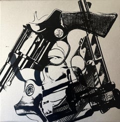 Andy Warhol Denied Painting on Canvas Guns (3 Silver) by Charles Lutz