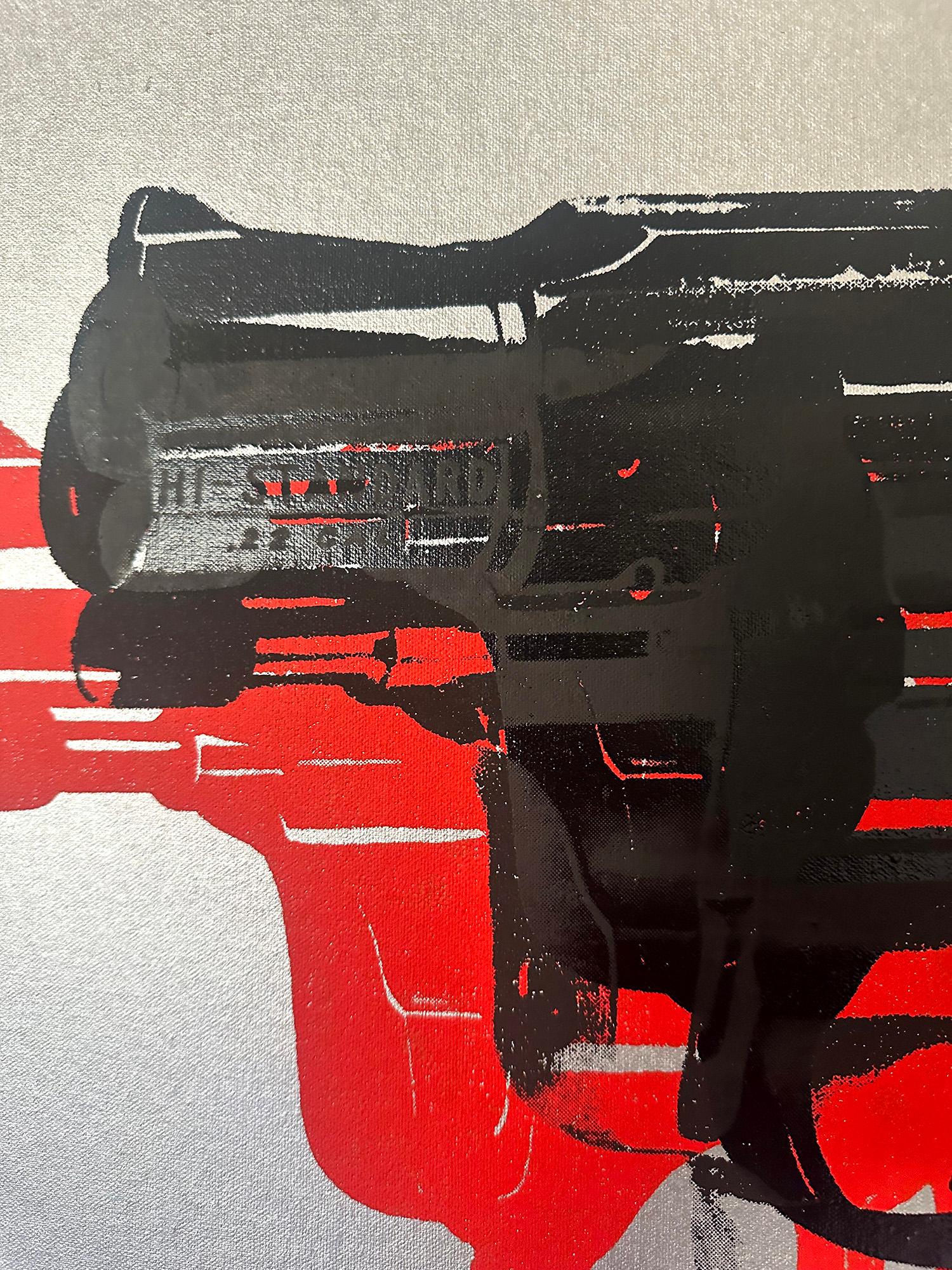 Andy Warhol Denegado Pintura sobre lienzo Armas II (Plata Negro Rojo) de Charles Lutz en venta 3