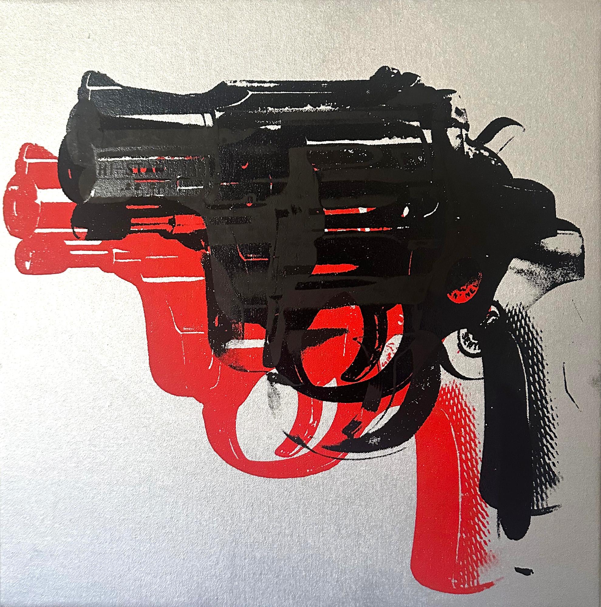 Andy Warhol Denegado Pintura sobre lienzo Armas II (Plata Negro Rojo) de Charles Lutz en venta 4
