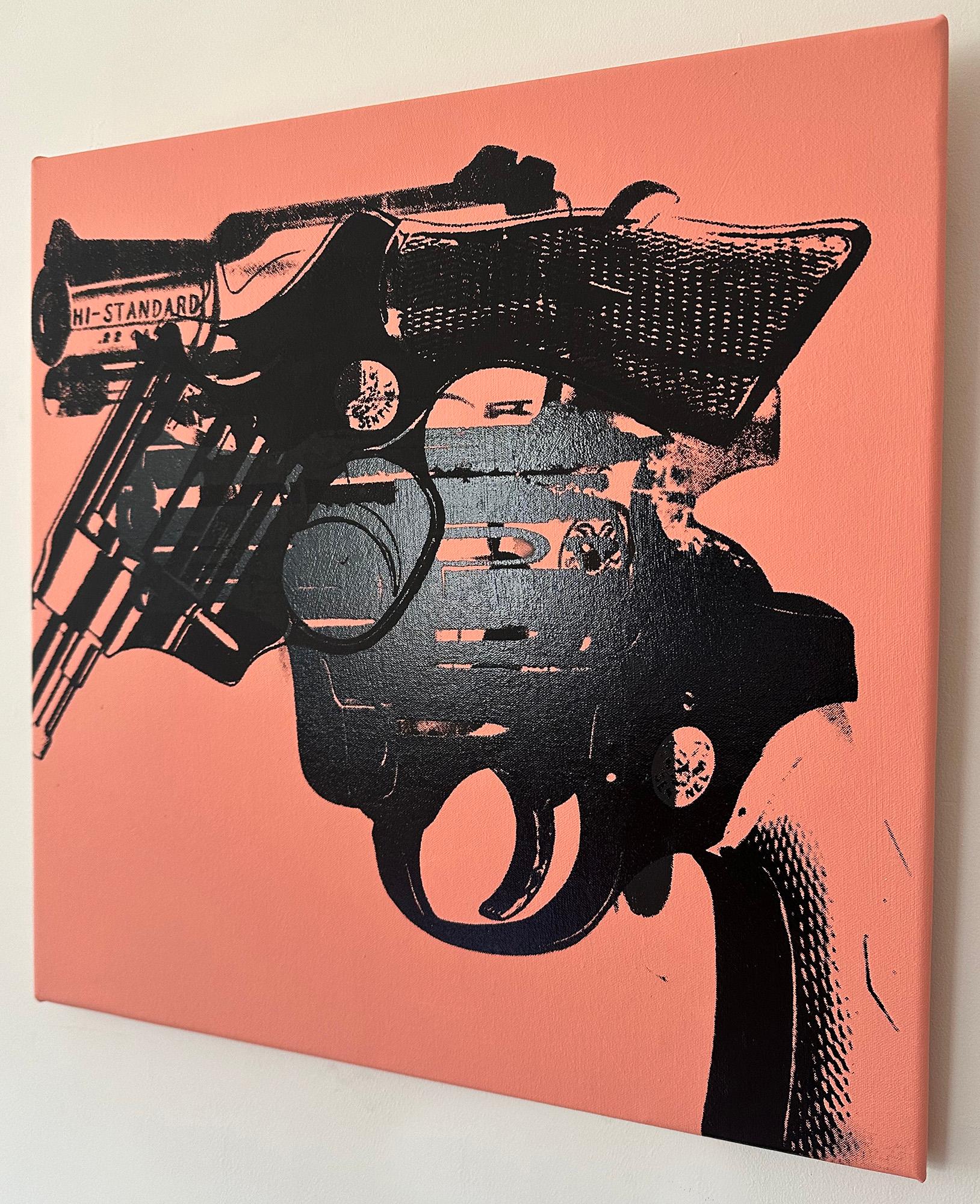 Andy Warhol negato Pittura su tela Pistole (Salmone / Rosa) di Charles Lutz in vendita 2