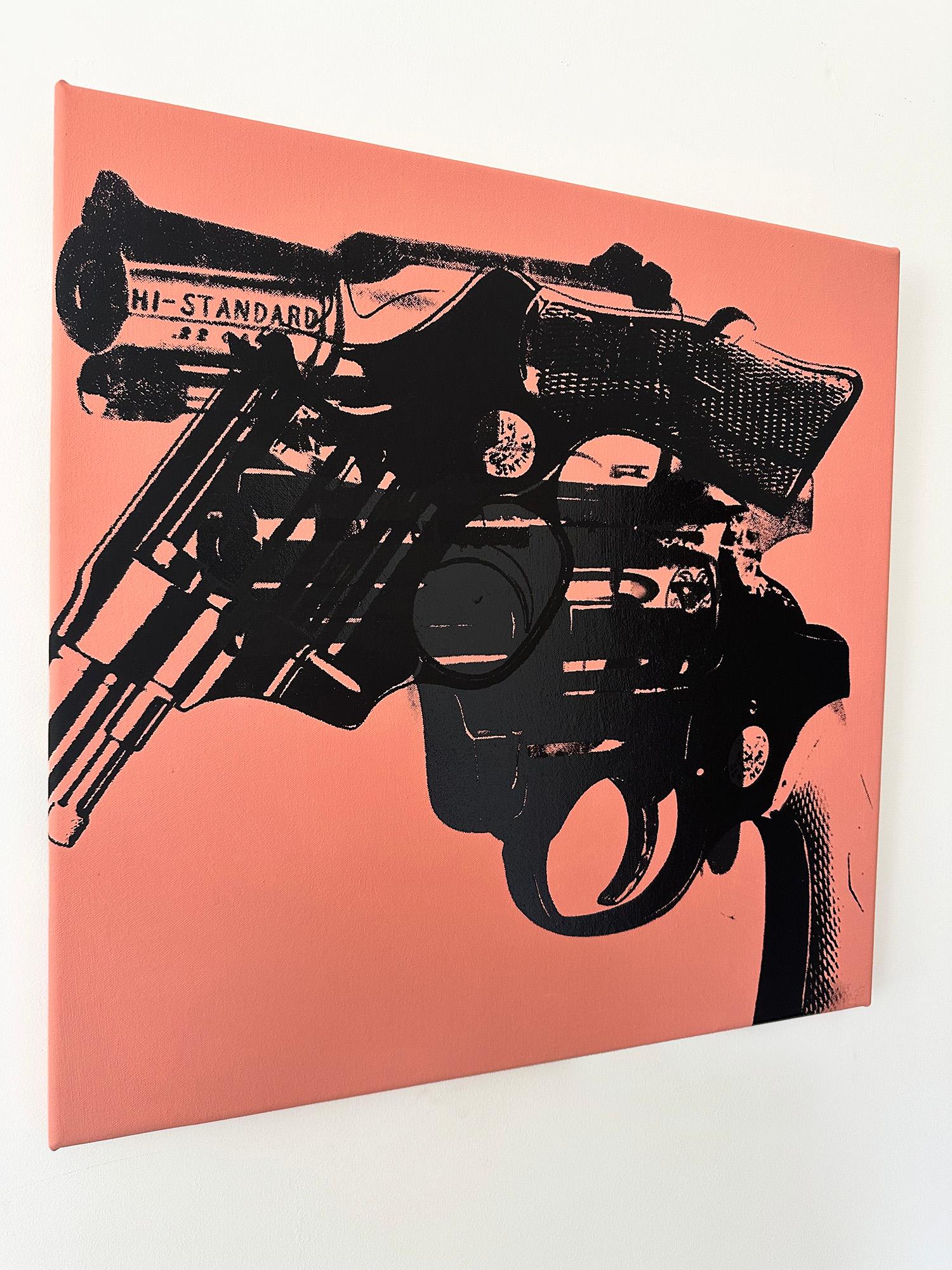 Andy Warhol negato Pittura su tela Pistole (Salmone / Rosa) di Charles Lutz in vendita 3