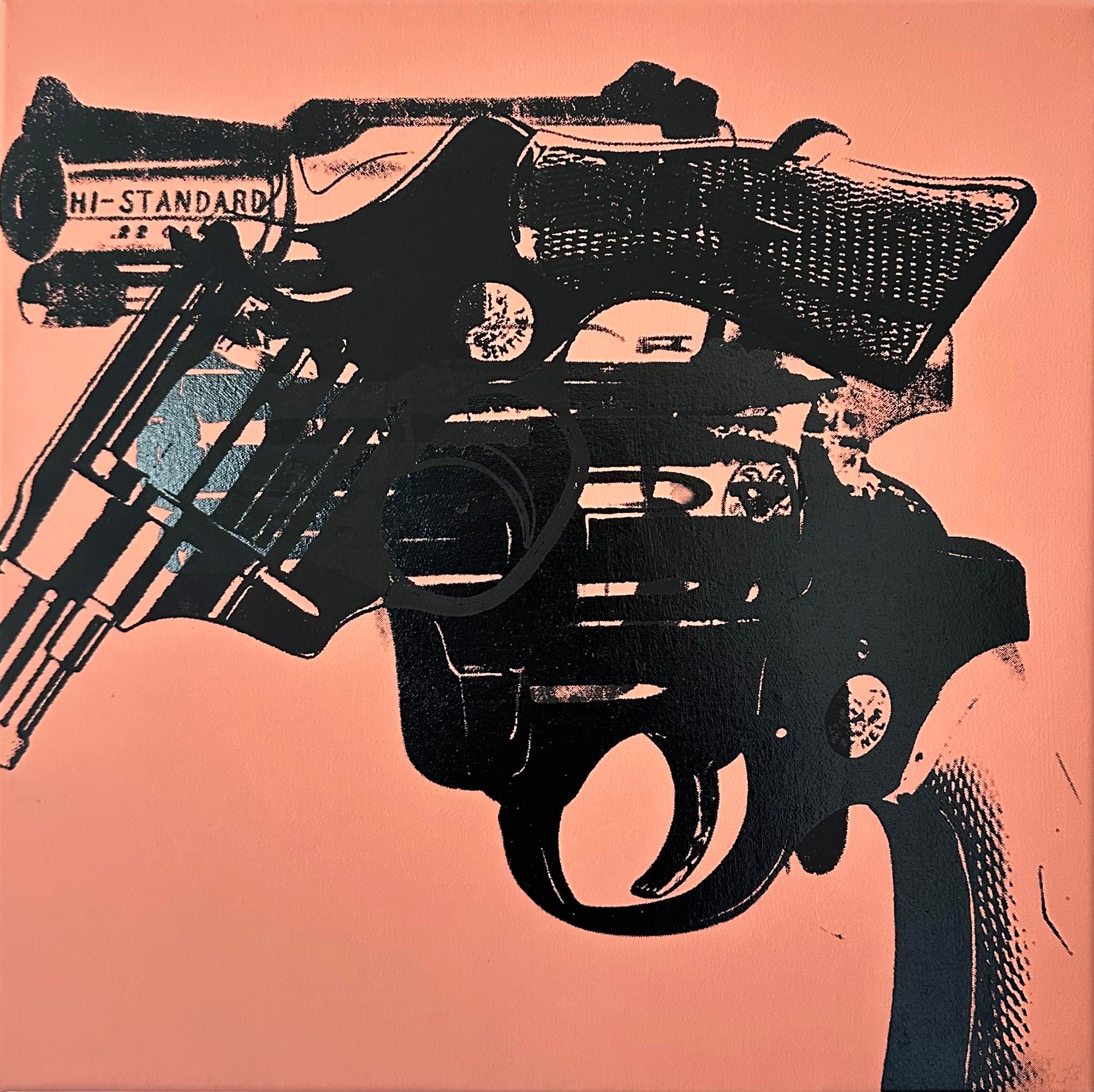 Andy Warhol negato Pittura su tela Pistole (Salmone / Rosa) di Charles Lutz in vendita 4