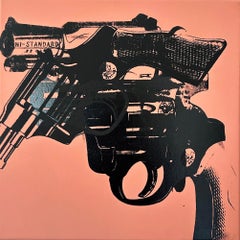 Andy Warhol Denied Painting on Canvas Guns (Salmon / Pink) by Charles Lutz