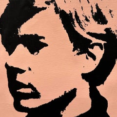 Andy Warhol Self portrait Denied Painting canvas pink on linen by Charles Lutz
