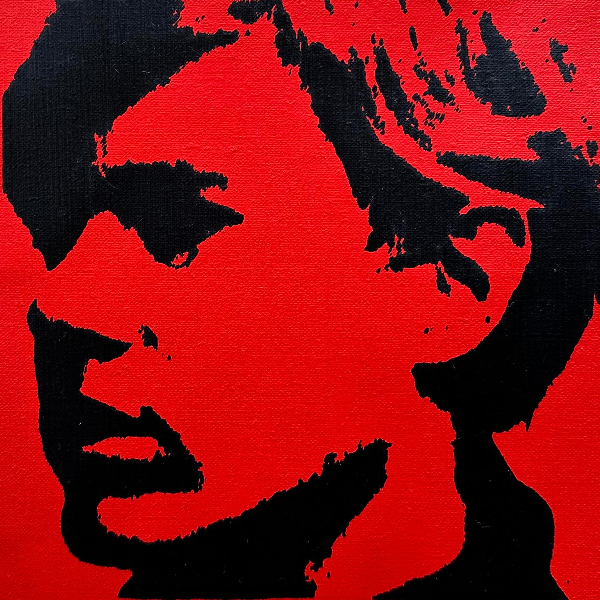 Denied Warhol self portrait painting on linen by Charles Lutz
Silkscreen and acrylic on linen with artist's Denied stamp of the Andy Warhol Art Authentication Board. 
10 x 10" inches 
2008

Lutz's 2007 ''Warhol Denied'' series gained him