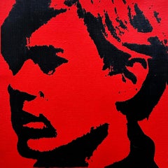 Andy Warhol Self portrait Denied Painting canvas red on linen by Charles Lutz