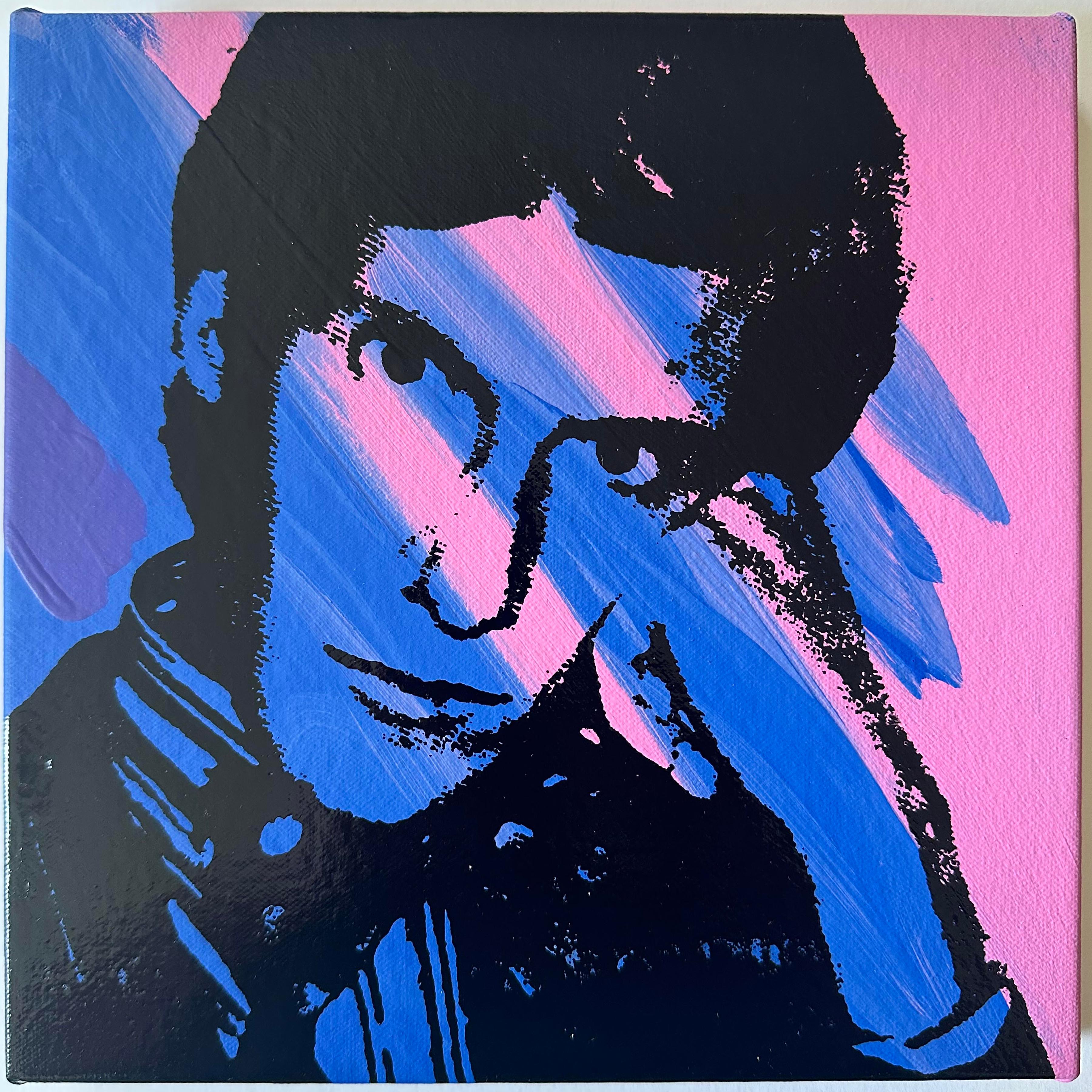 Andy Warhol YSL Yves Saint Laurent Denied Gemälde Leinwand Rosa Blau Charles Lutz im Angebot 2