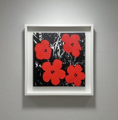Denied Andy Warhol Flowers 5x5" on linen Red Pop Art Painting by Charles Lutz
