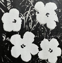 Denied Andy Warhol Flowers 5x5" on linen White Pop Art Painting by Charles Lutz