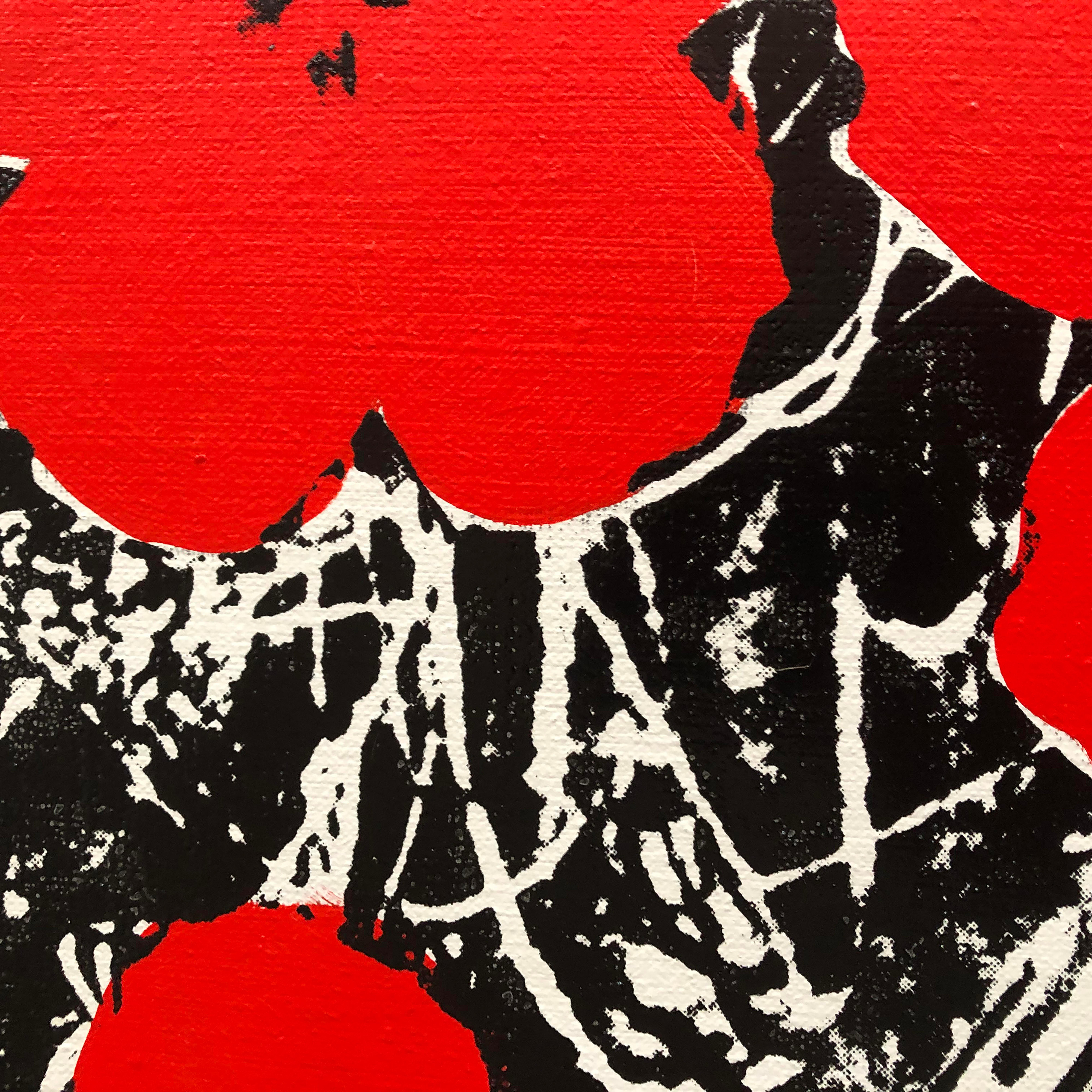 Denied Andy Warhol Blumen rot 14 Siebdruck-Leinengemälde von Charles Lutz im Angebot 2