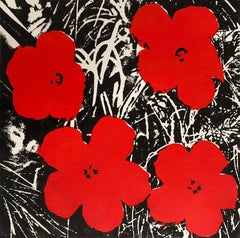 Denied Andy Warhol Flowers Red 14" Silkscreen linen Painting by Charles Lutz