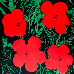 Denied Andy Warhol Flowers, (Red) Silkscreen linen Painting by Charles Lutz