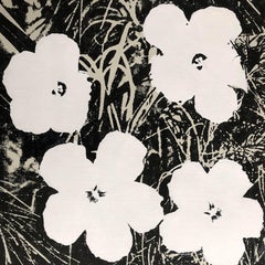 Negado Andy Warhol Flores Blanco 14" Serigrafía de lino Pintura de Charles Lutz