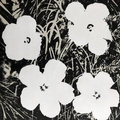 Denied Andy Warhol Flowers White 14" Silkscreen linen Painting by Charles Lutz