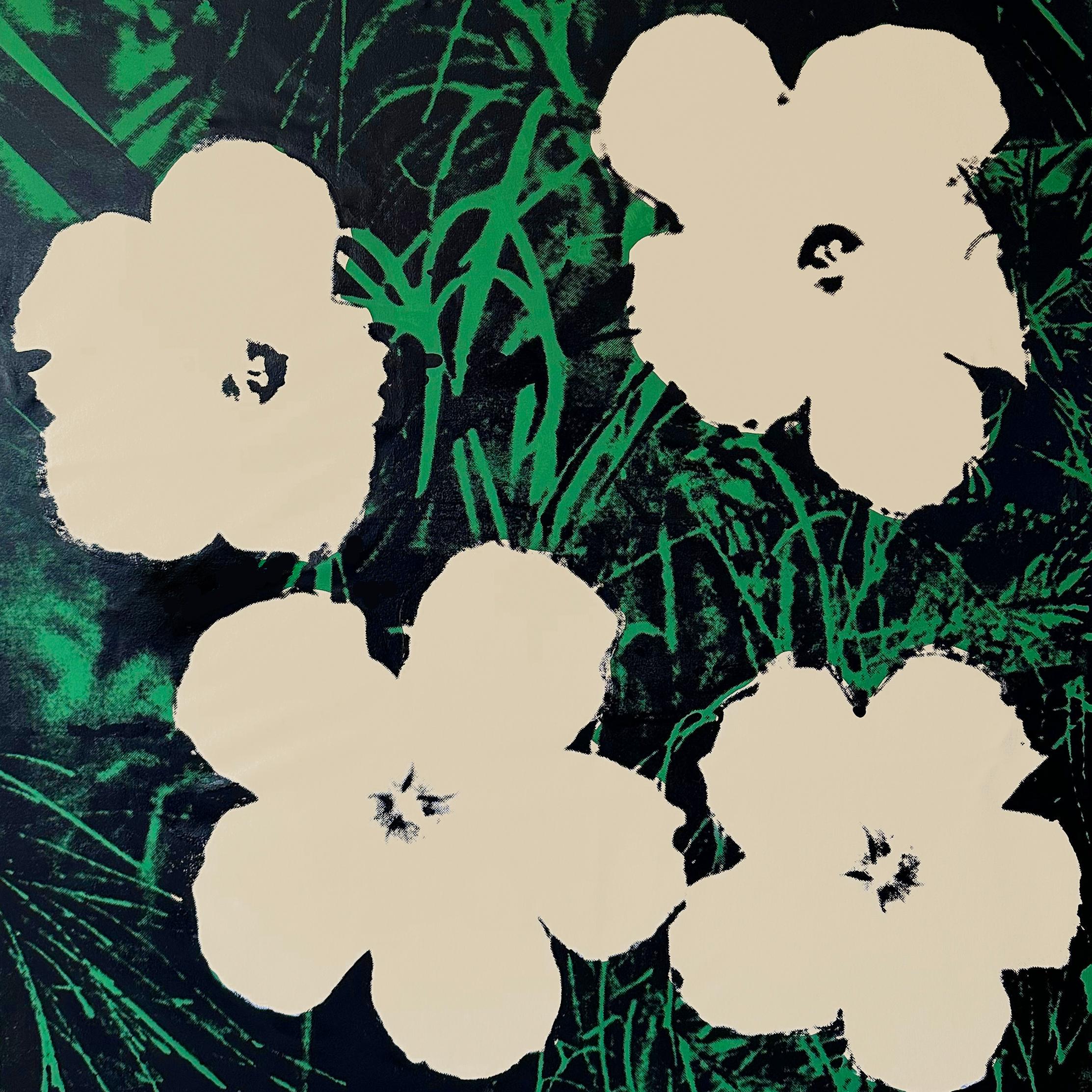 Denied Andy Warhol Flowers White 48 x48" sur toile Peinture Pop Art Charles Lutz