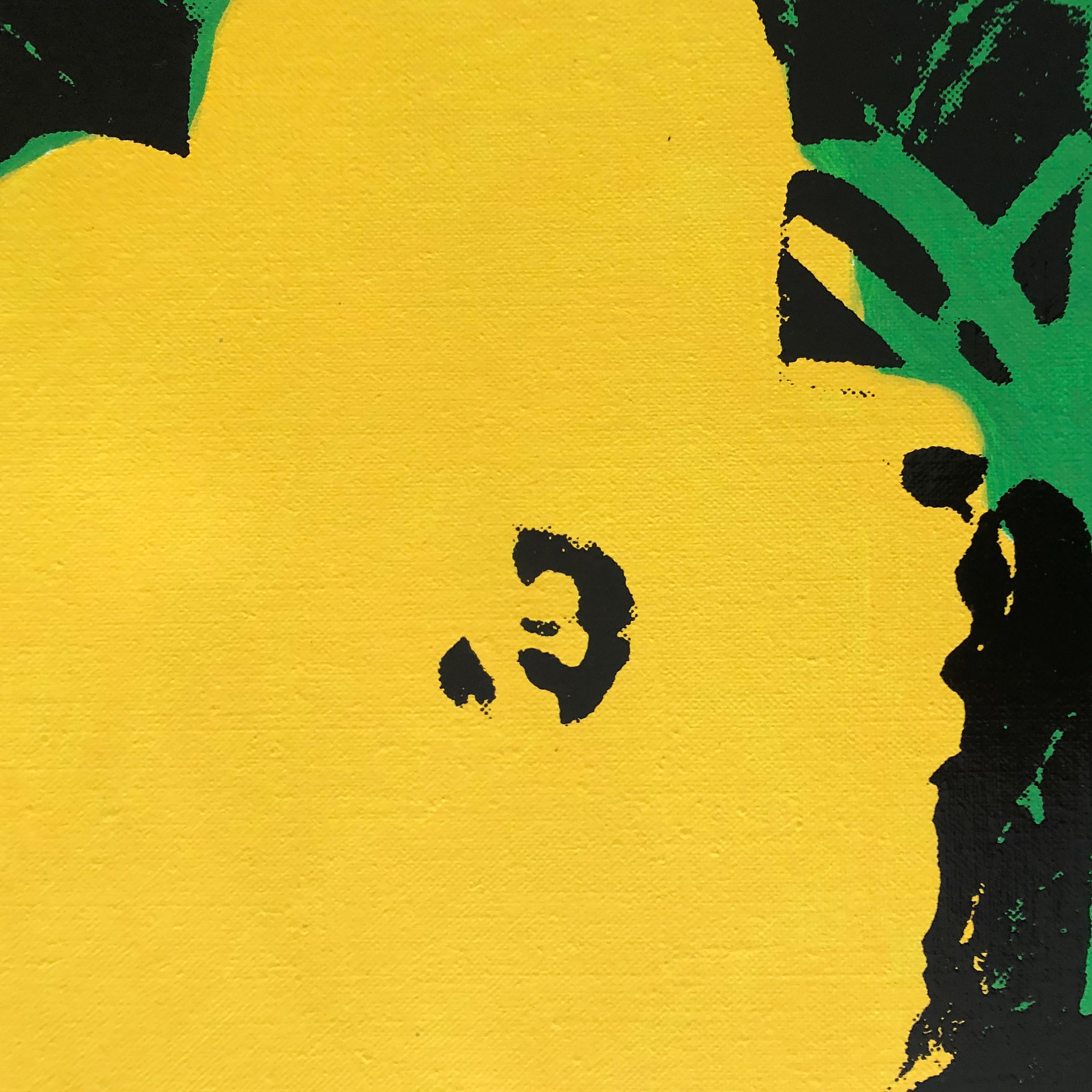 Denied Andy Warhol Blumen, (Gelb) Siebdruck-Leinengemälde von Charles Lutz im Angebot 3