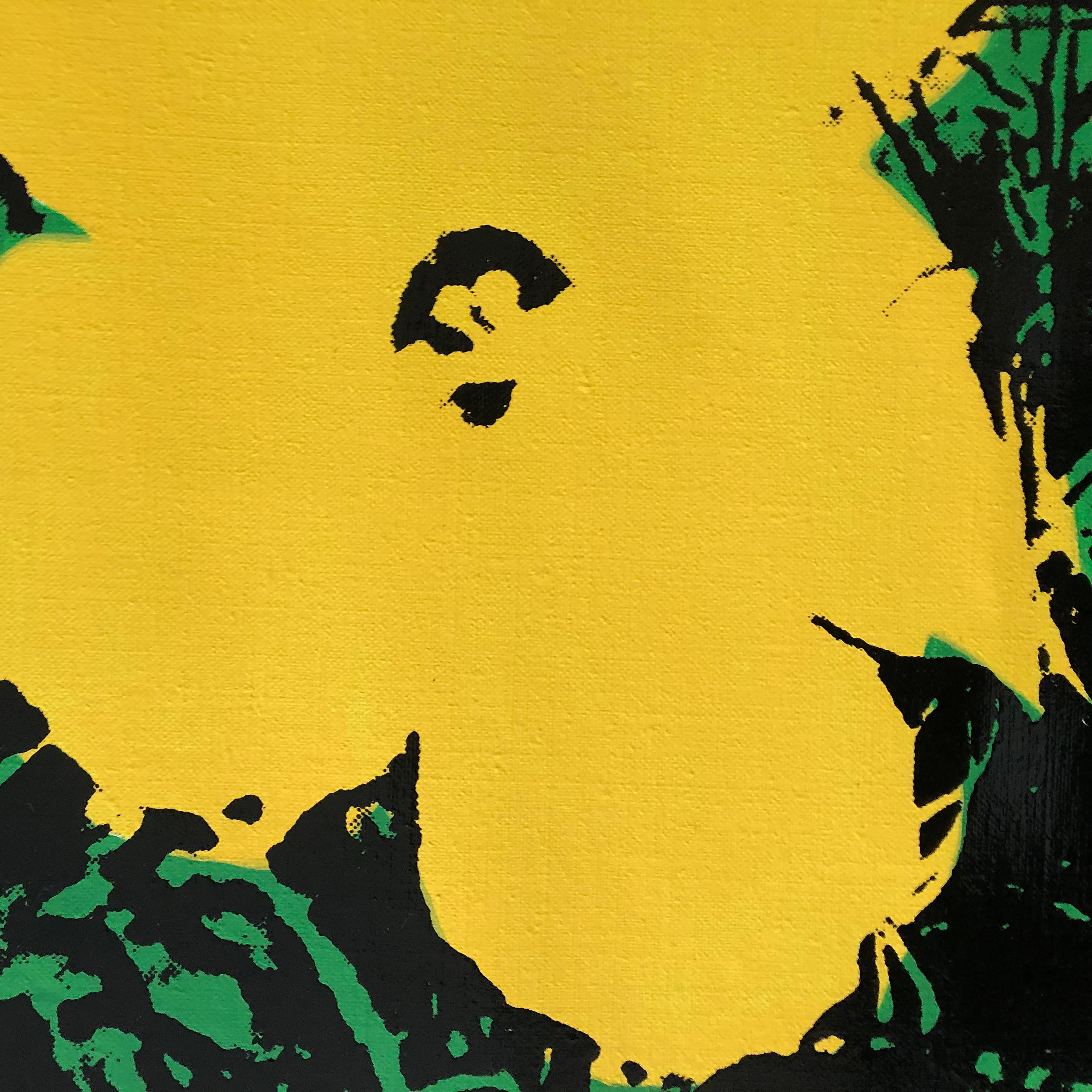 Denied Andy Warhol Blumen, (Gelb) Siebdruck-Leinengemälde von Charles Lutz im Angebot 4