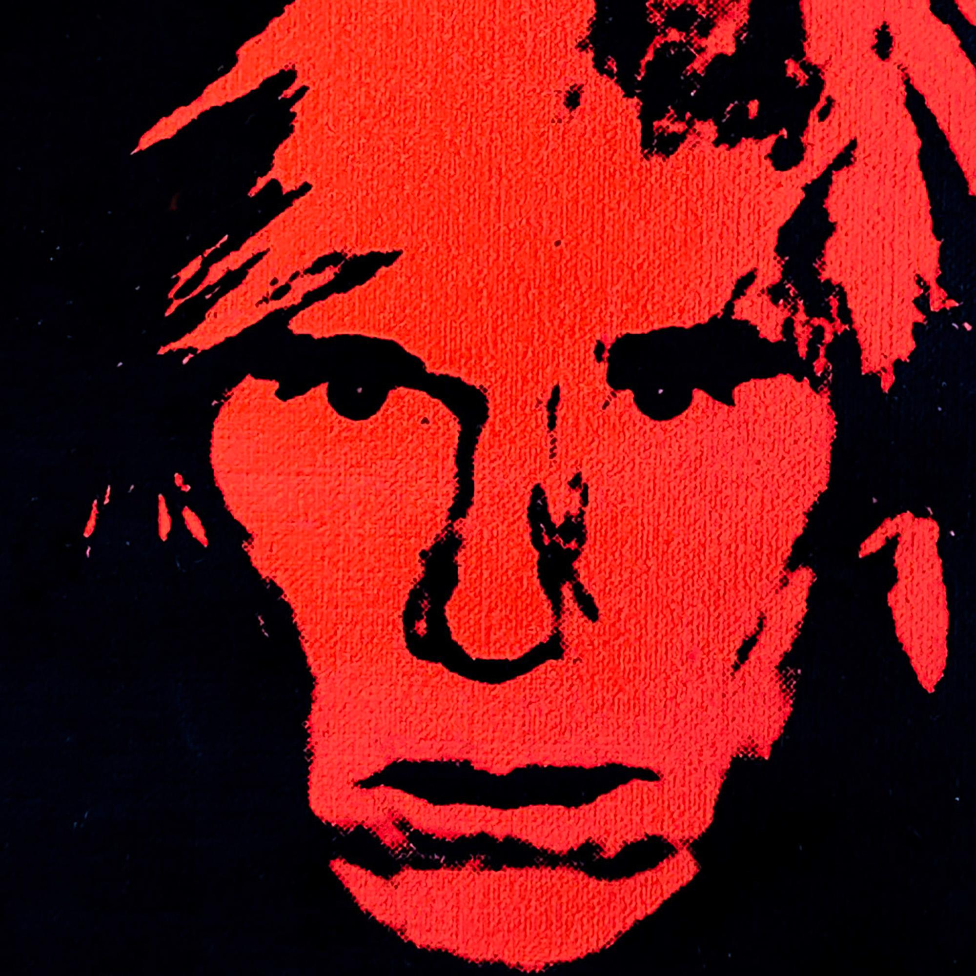 Negado Andy Warhol Peluca de miedo Pintura autorretrato roja de Charles Lutz en venta 2