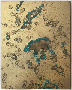 Denied Andy Warhol Oxidation Painting by Charles Lutz Gold Green Abstract