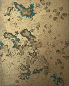 Denied Andy Warhol Oxidation Painting by Charles Lutz Gold Green Abstract