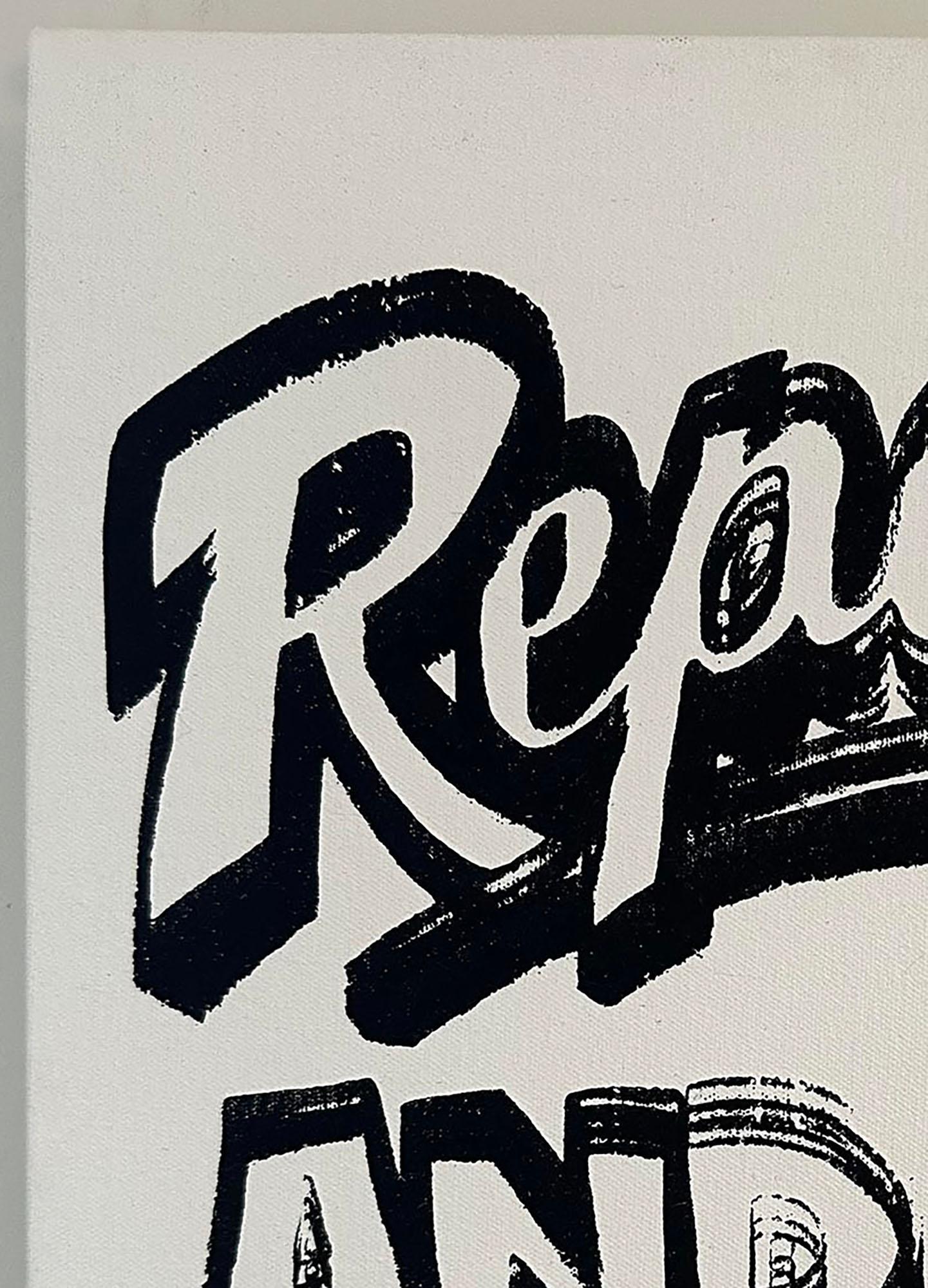 Denied Andy Warhol: „Repent & Sin No More“, schwarzes und weißes Gemälde von Charles Lutz im Angebot 3
