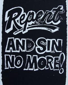 Pittura negata di Andy Warhol Repent & Sin No More in bianco e nero di Charles Lutz